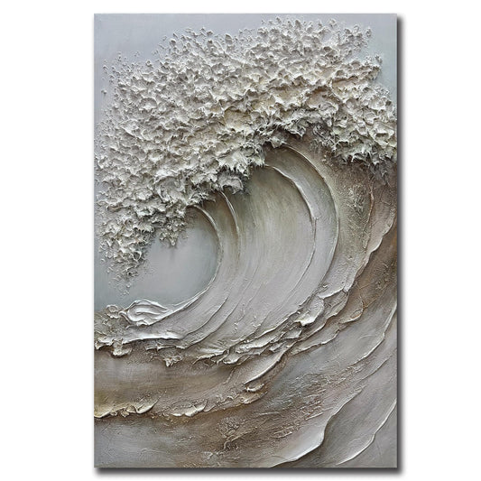 V-inspire 3D Textured Ocean Wave Canvas Wall Art, 30 x 45 inches, Hand-Painted with Wood Frame, Modern Abstract Grey