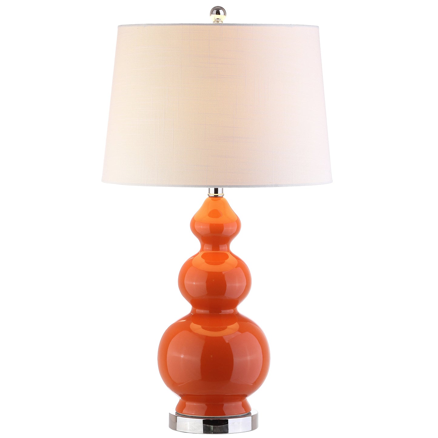 JONATHAN Y 27.5" Coral Modern Ceramic Gourd Table Lamp for Living Room, Large Bedside Nightstand Lamp for Bedroom, White Linen Drum Shade, LED Bulb Included JYL4023A