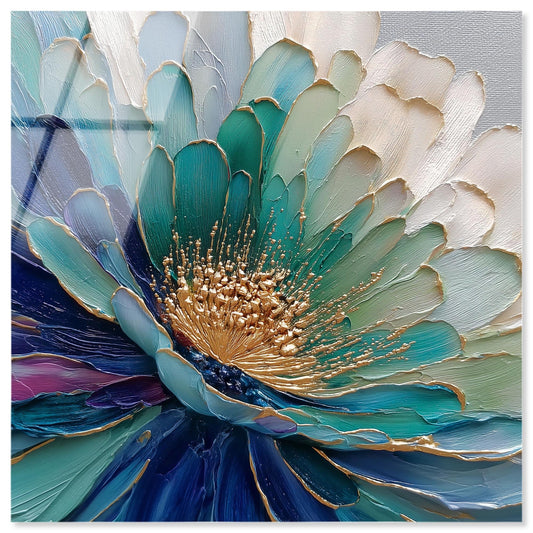 Sculpted Teal Bloom Acrylic Print Floral Wall Decor by Art Remedy, Ready to Hang, 12 x 12