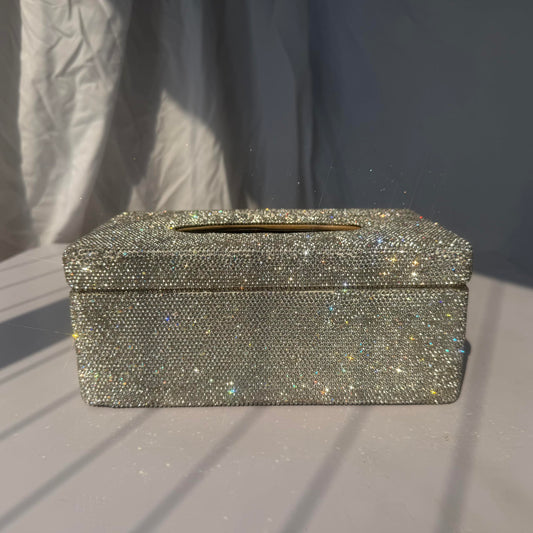 Rhinestone Crystal Tissue Box Holder, Rectangle Shape, Decorative Sparkle Tissue Dispenser