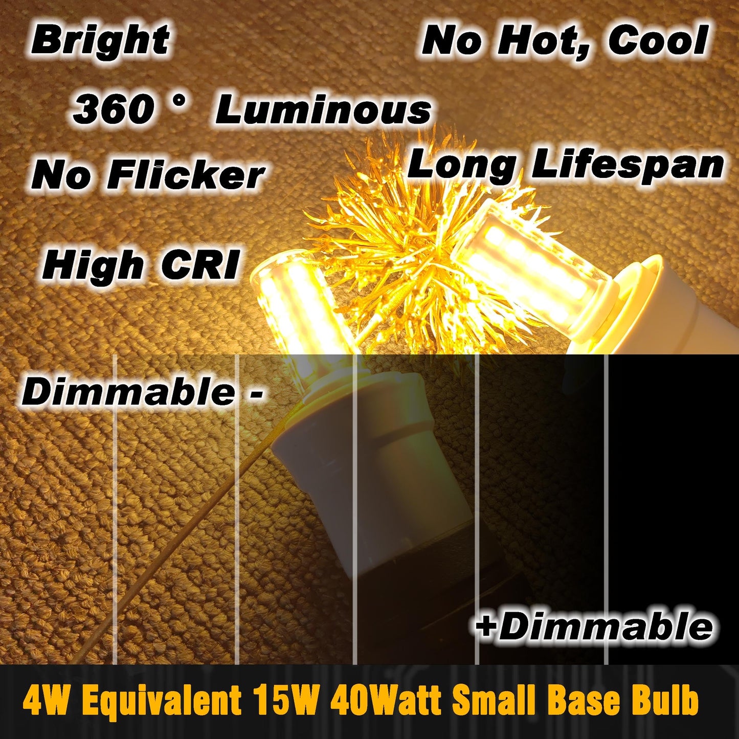 Dimmable Himalayan Salt Lamp Bulbs 15W-40W AC120V 400lm 2700K Warm White S6 C7 T20 4W E12 Mini Candelabra Base for Salt Rock Lamps & Baskets Night Light Decorative String Light Christmas, 8 Pack