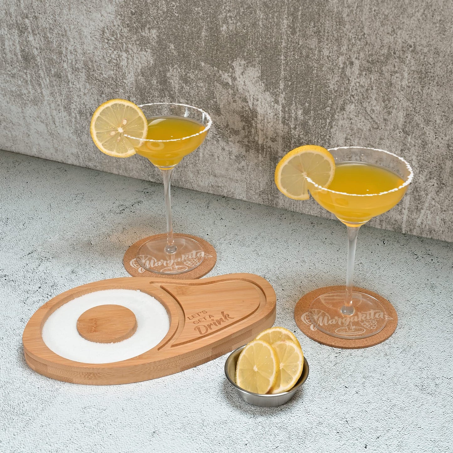 WILLOWDALE Margarita Salt Rimmer Set w/Coasters, Bamboo Sugar and Salt Rimmer for Cocktails, Tequila Gifts for Men, Bar Tools for 4.7" Margarita Glasses