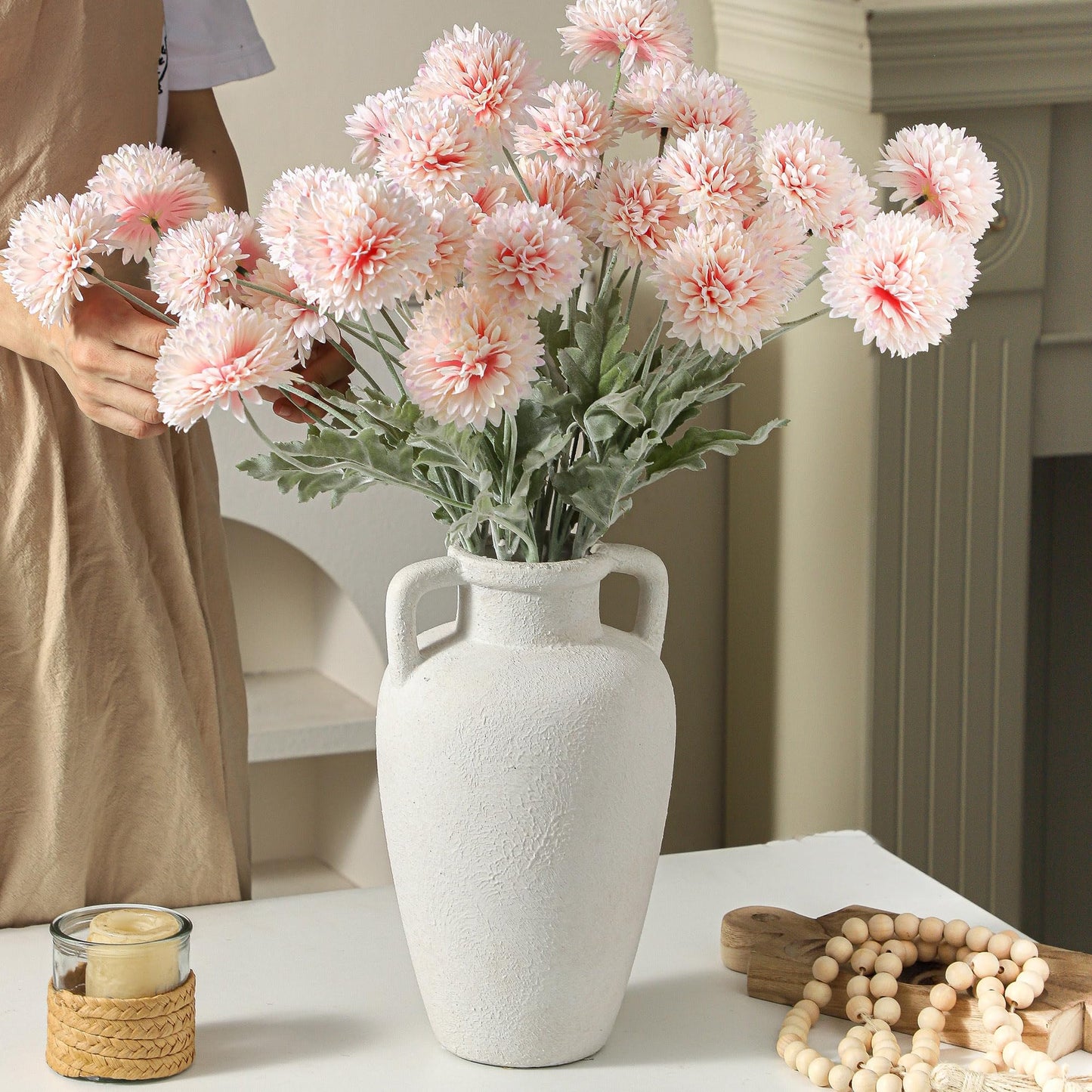 Lyeec Large Ceramic Vase - 11.41 inch Tall Rustic Vase with 2 Handles, Decorative Flower Vases for Home Decor, Living Room Shelf Decor, Table Office
