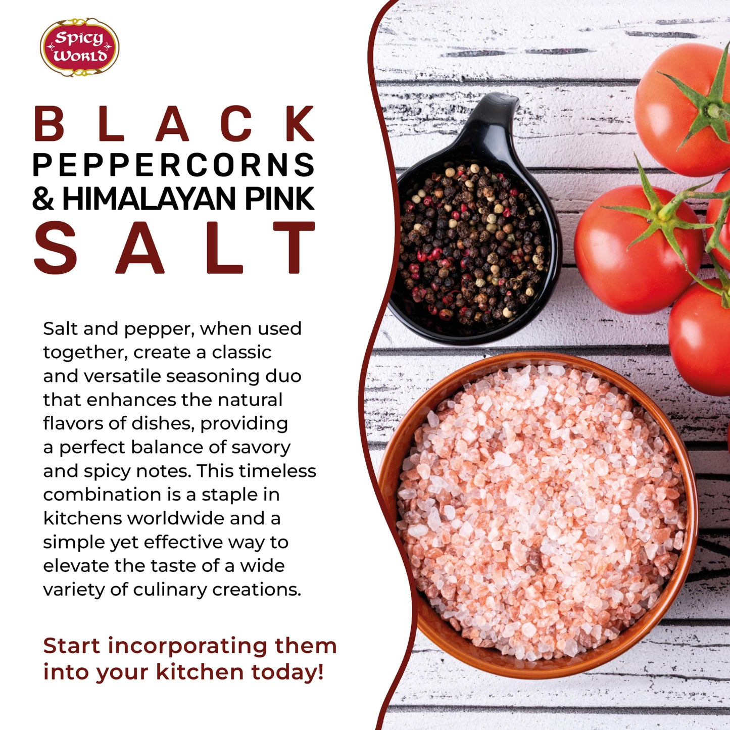 Spicy World Whole Black Peppercorns 16 Oz + Himalayan Pink Salt Fine 1.75 LB (28 Oz)