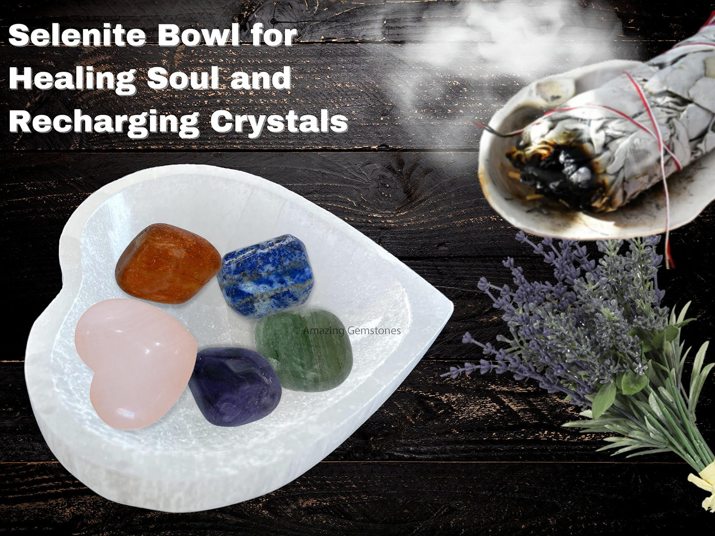 Amazing Gemstone Heart Selenite Bowl - 4" Charging Plate for Crystals & Gemstones