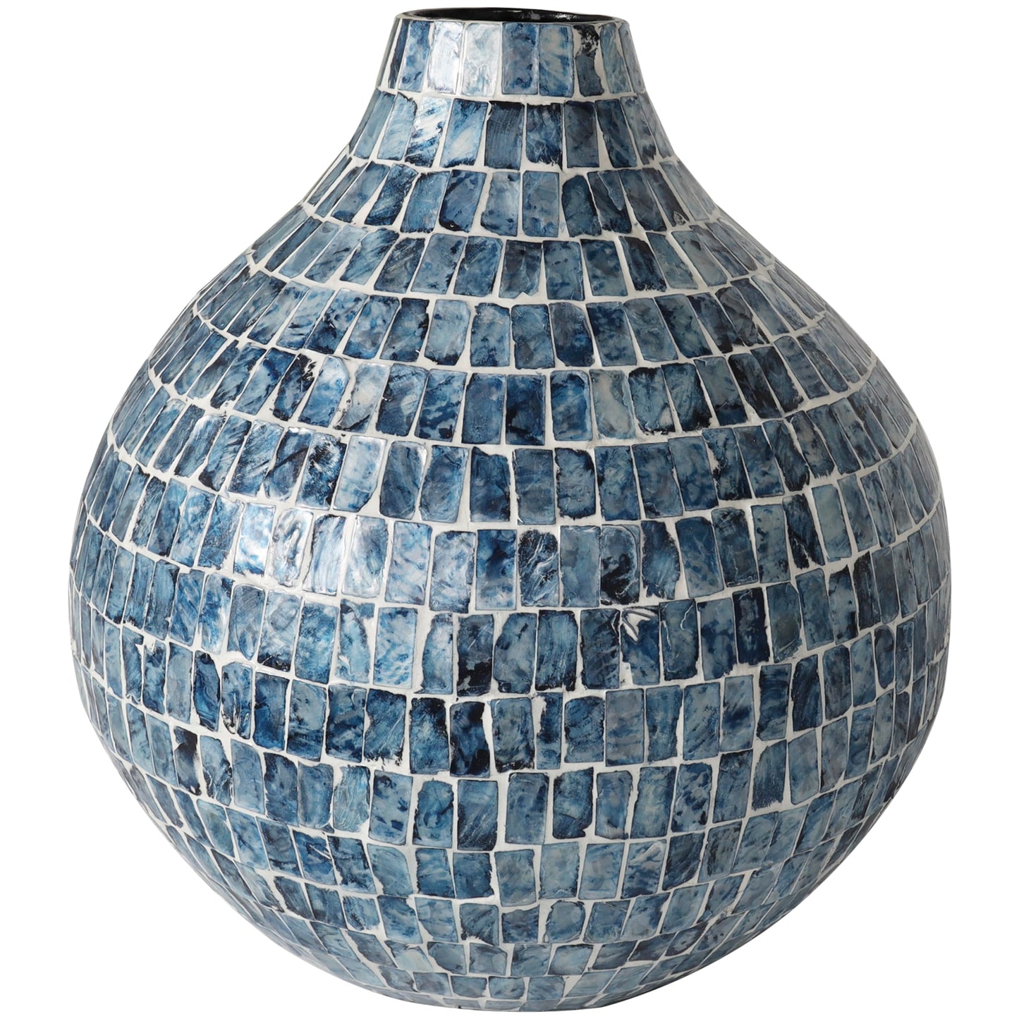 Deco 79 Mother of Pearl Shell Handmade Decorative Vase Mosaic Inspired Centerpiece Vase, Flower Vase for Home Decoration 13" x 13" x 14", Blue
