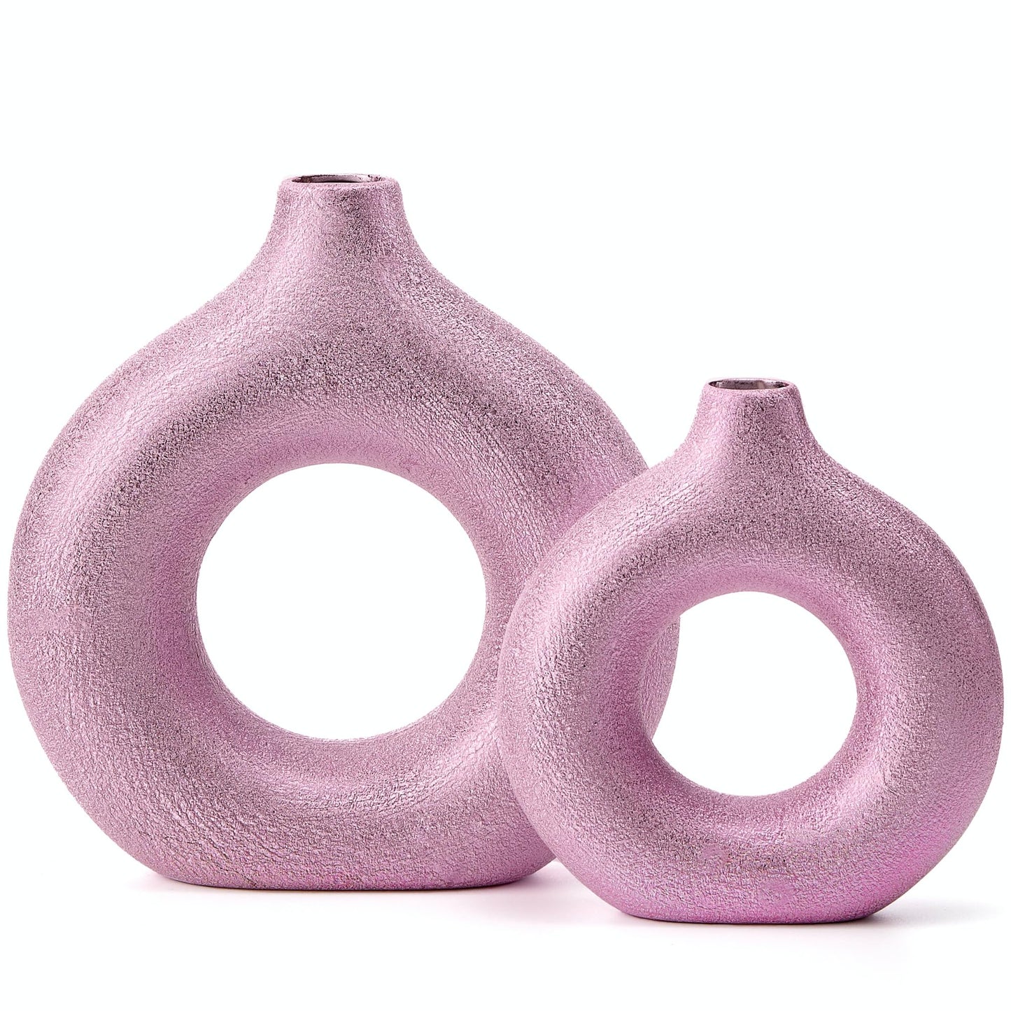 Modern Donut-Shaped Decorative Vases, Handmade Minimalist Boho ins Style, Modern Vase for Home Decor for Wedding Dinner Table Party Living Room Office Bedroom (Purple-Gold, Large + Small)