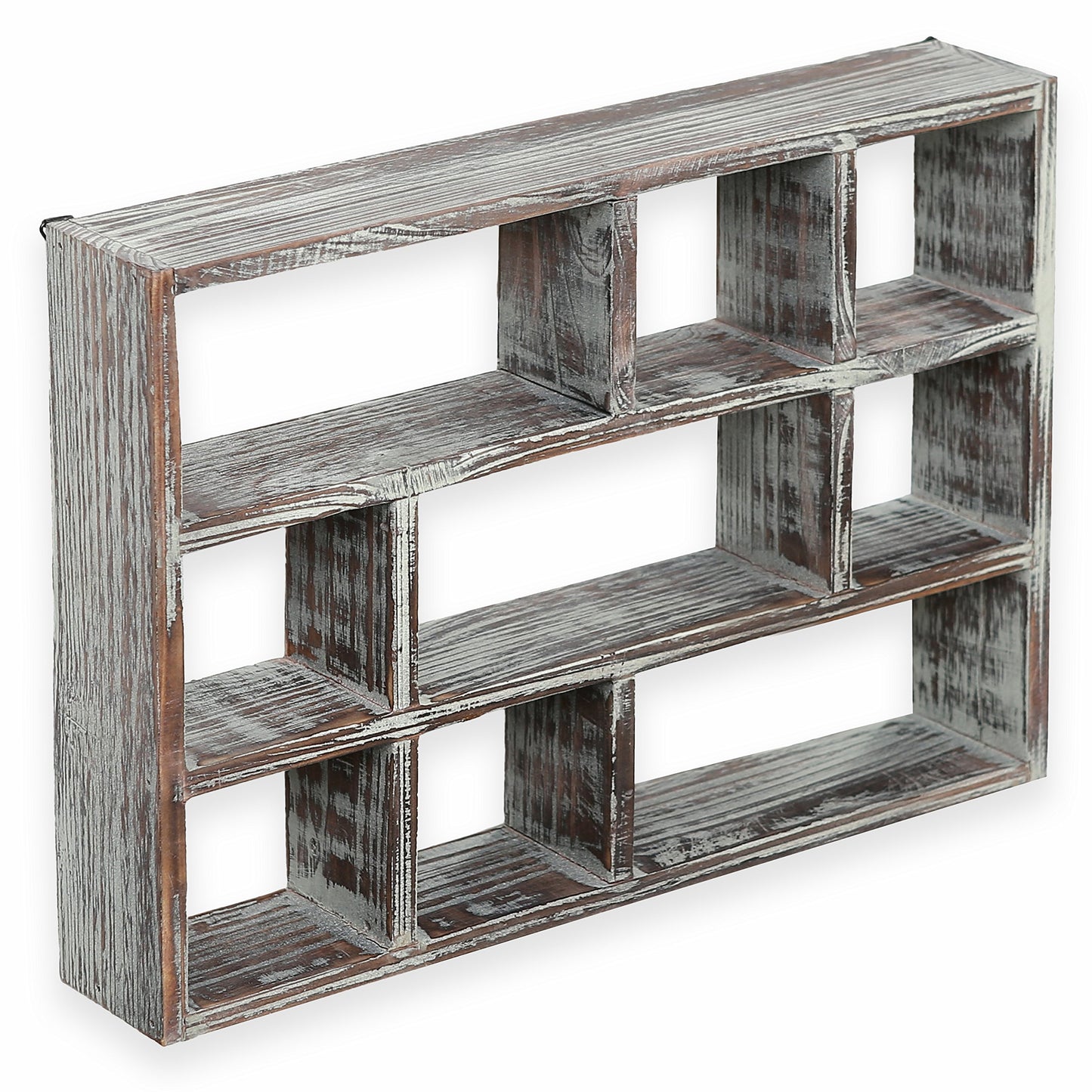 MyGift 9 Compartment Rustic Torched Solid Wood Shadow Box, Wall Mountable Curio Display Case, Freestanding or Floating Shelf for Collectible Figurines, Succulents