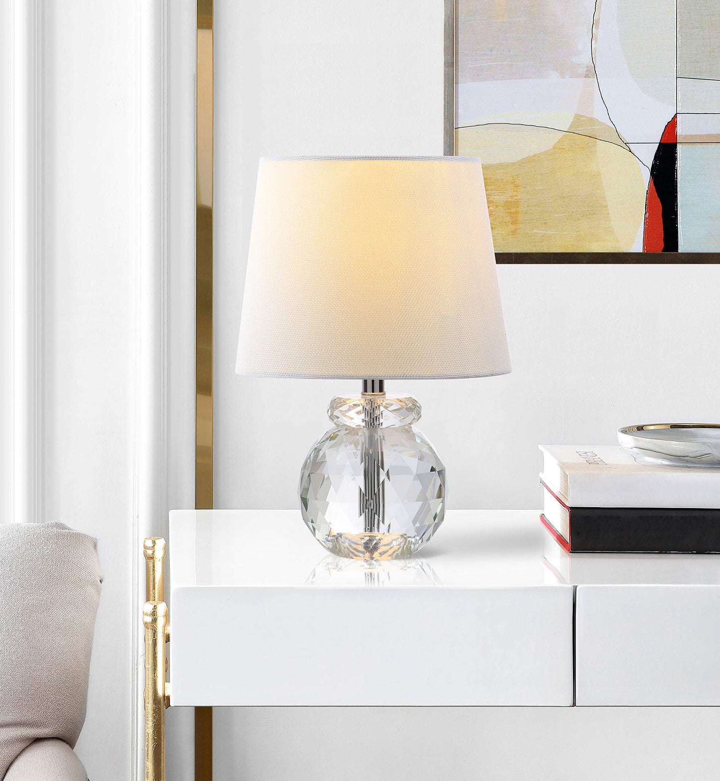 SAFAVIEH Lighting - Eunice 13-Inch Crystal Table Lamp - Clear & Off-White - Contemporary Mini-Profile Design - Ideal for Living Room, Bedroom - LED Bulb Included (LIT4367A)
