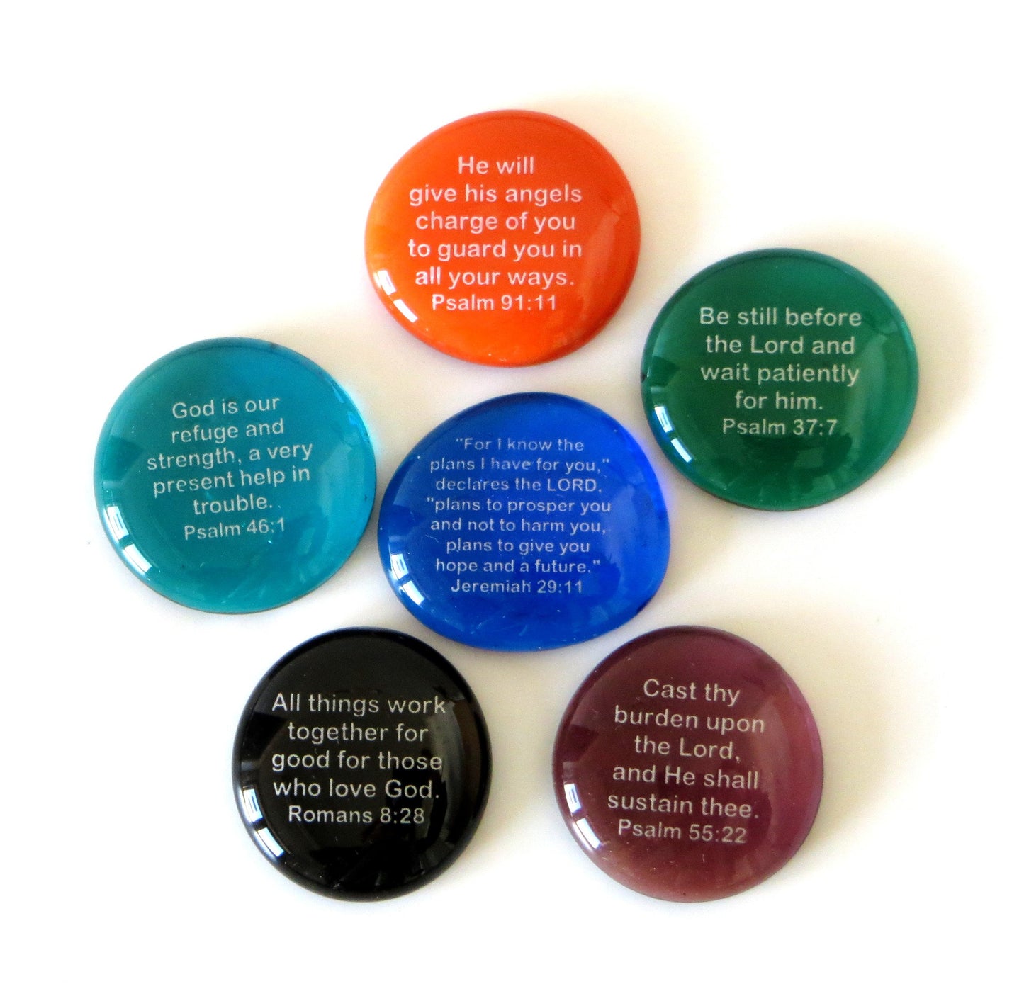 Lifeforce Glass Scripture Glass Stones,Six of Your Favorite Inspiring Bible Verses on Translucent and Opaque Rocks Set II