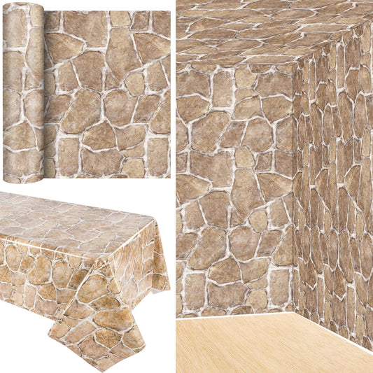 Tegeme 100 ft x 54 Inch Brick Stone Wall Backdrop Roll Rock Wall Plastic Tablecloth Wallpaper Stone Table Covers for Vbs Vacation Bible School Decor Medieval Party Supplies