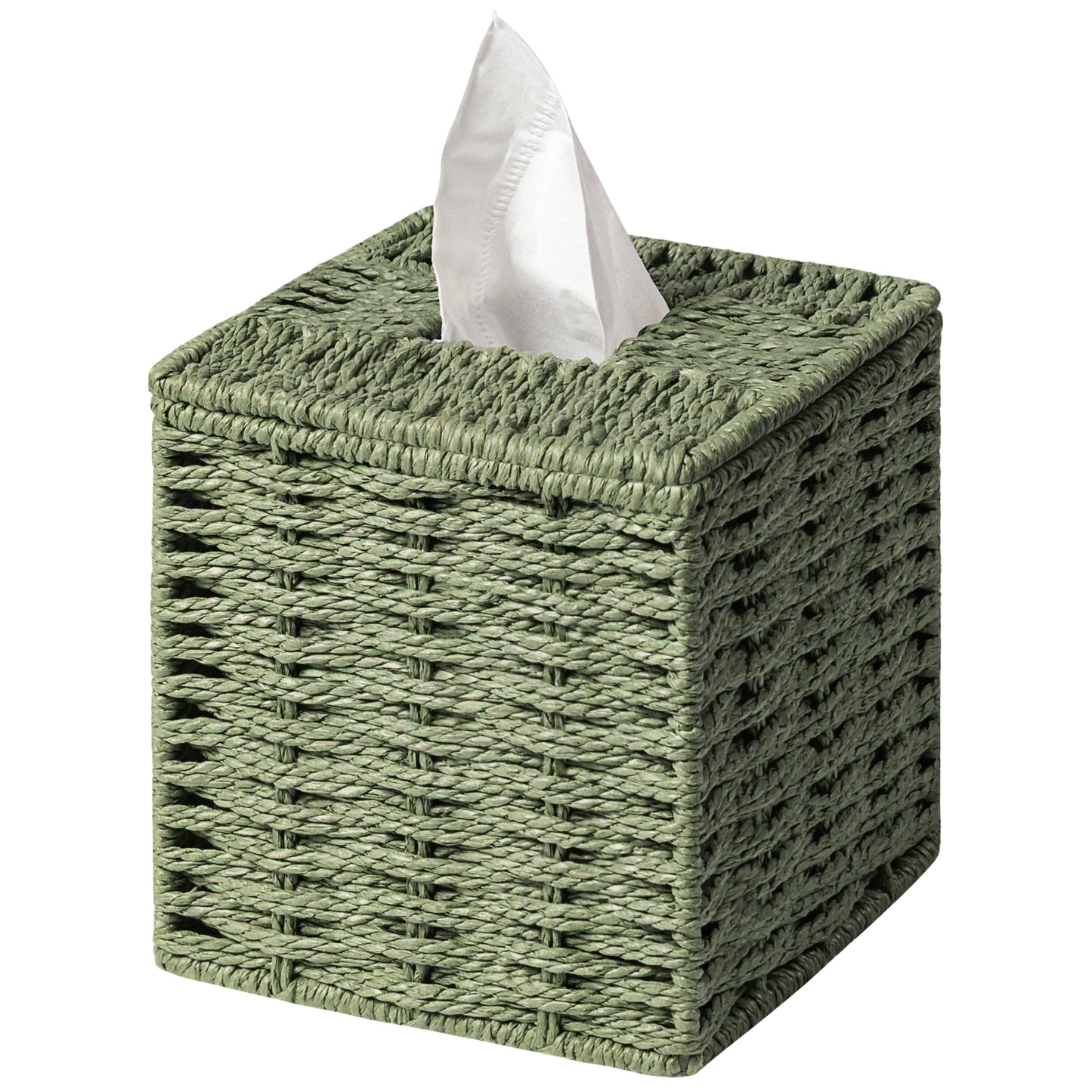 Sage Green Tissue Box Cover, Paper Rope Hand Woven Square Tissue Box Holder for Home Decor, Bathroom Countertop, Office, Bedside Table