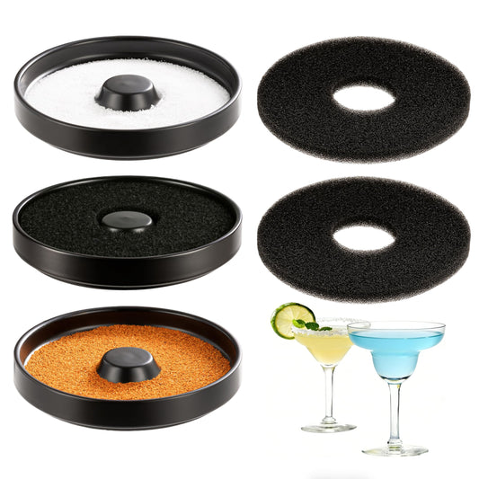 Margarita Salt Rimmer Set, Premium Ceramic Cocktail Glass Rimmer with 3 Bowls & Absorbent Pads, Matte Black Bar Rimmer for Salt, Sugar & Lime Juice, Home Bar & Party Essentials