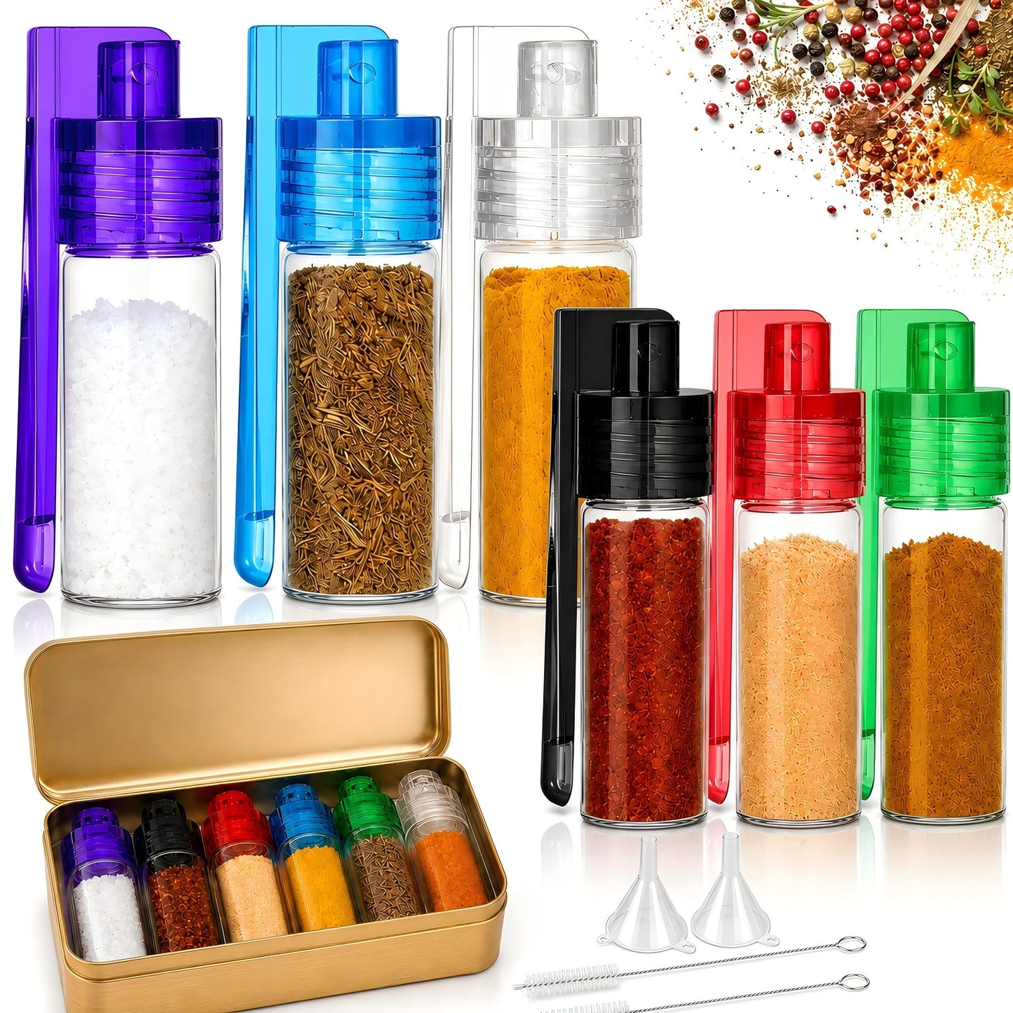 6 PCS Mini Spice Containers with Spoon, Portable Leak Proof Airtight Seasoning Set for Camping, Backpacking, BBQ, RV, Kitchen and Outdoor Cooking (12-Piece Set)