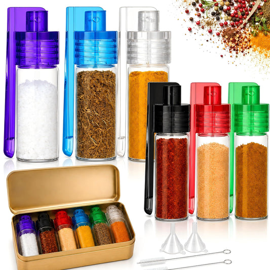6 PCS Mini Spice Containers with Spoon, Portable Leak Proof Airtight Seasoning Set for Camping, Backpacking, BBQ, RV, Kitchen and Outdoor Cooking (12-Piece Set)