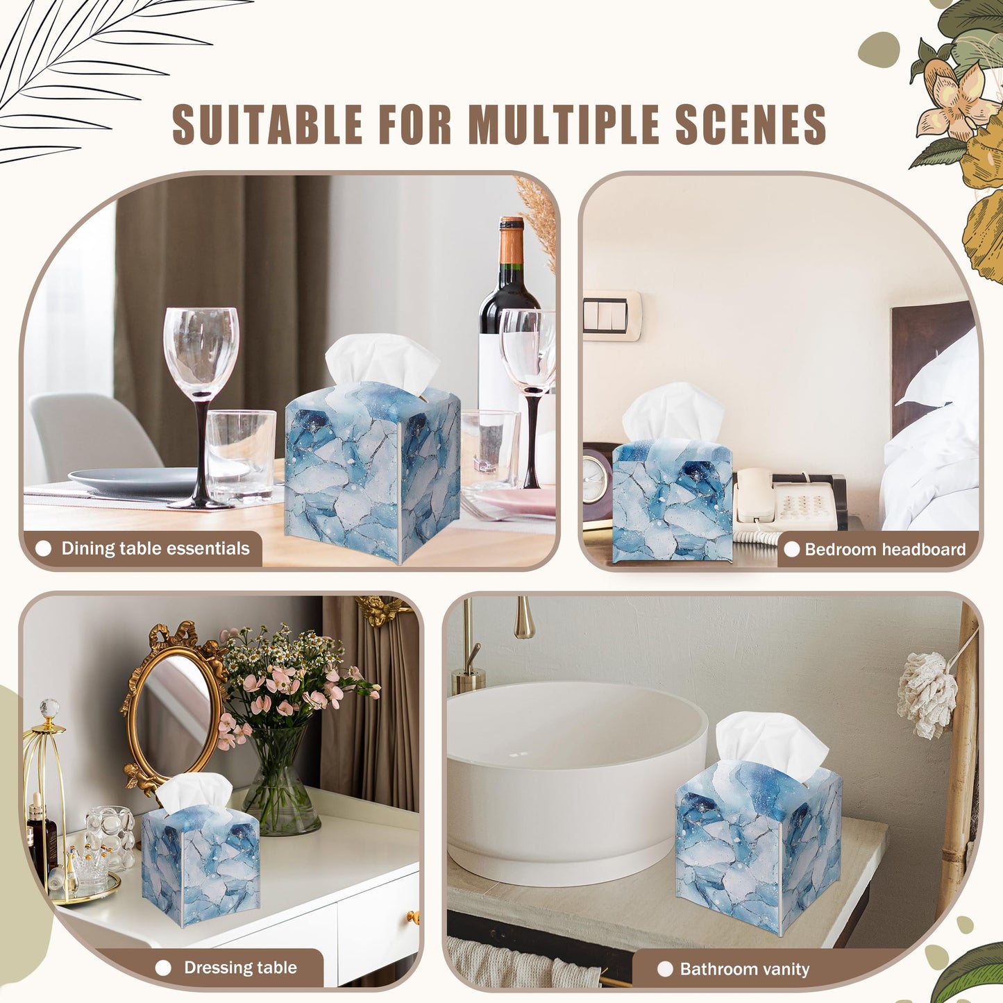 Blue Marble Textures Decorative Square Leather Tissue Box Cover - Tissue Holder Gifts for Women and Friends on Birthday Housewarming Home Decor Decorative for Bathroom Kitchen Office Car - A07