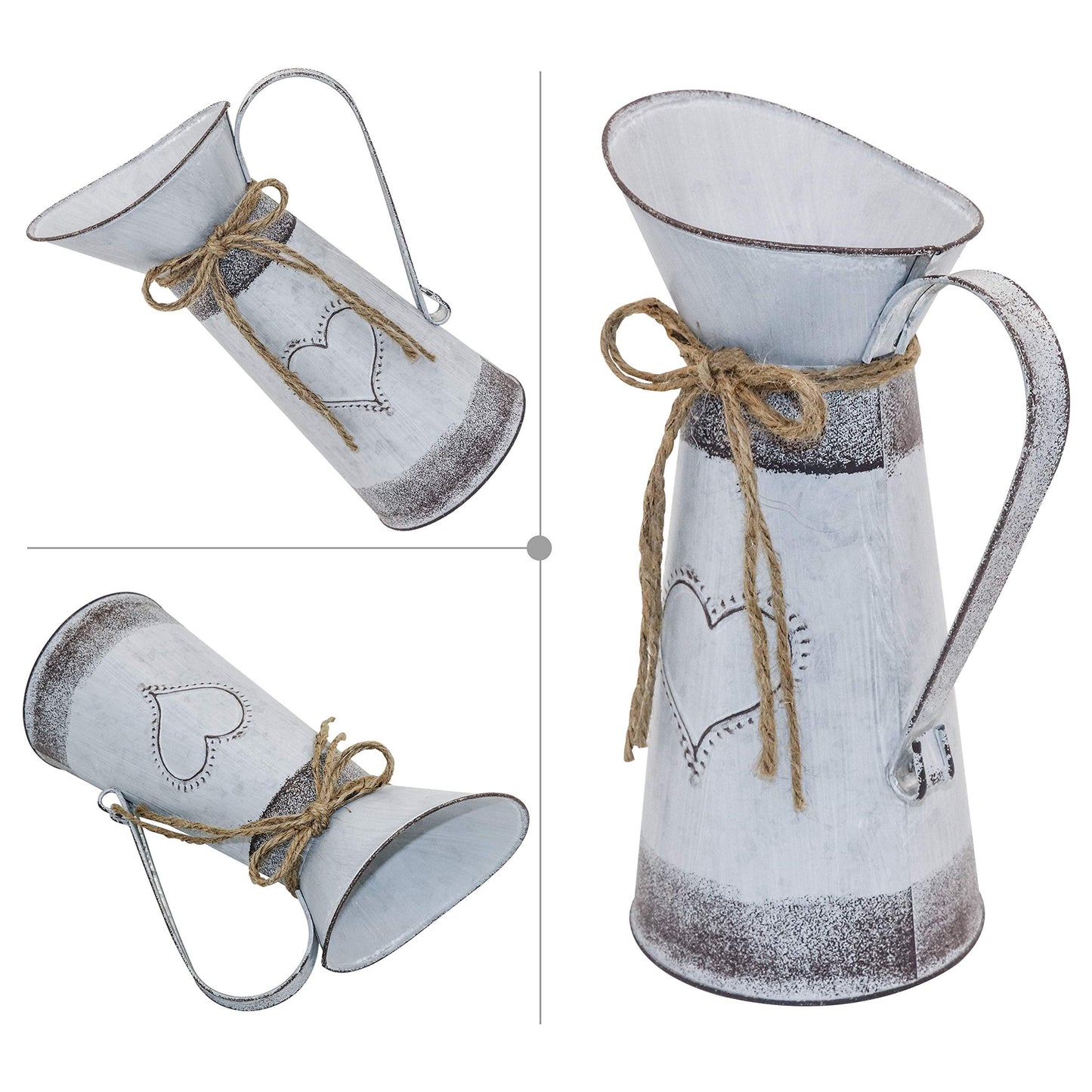 Soyizom French Country Style Vase Primitive Jug, Rustic Decor Flower Vase Shabby Chic Milk Jug Can Tin Pot Metal Farmhouse Pitcher Vase for Wedding Party Christmas Decoration，11" Pitcher