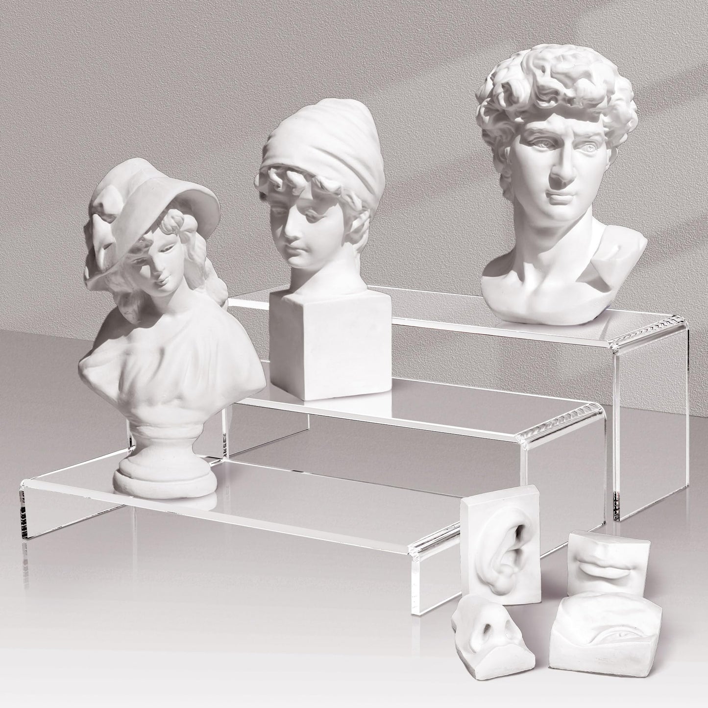 LFTYTUO 1 Set Large Acrylic Clear Display Risers, 3 Sizes 12" Rectangular Showcase Collectibles Display Shelf, 5 mm Thick Desktop Display Stand Holder for Figures, Jewelry, Perfume, Toys