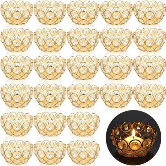 Potchen 30 Pcs Tea Light Candle Holders - Crystal Votive Candle Holders Tealight Jewel Bowl Stands Decorative Centerpiece for Wedding Party Home Table Decor (Gold)