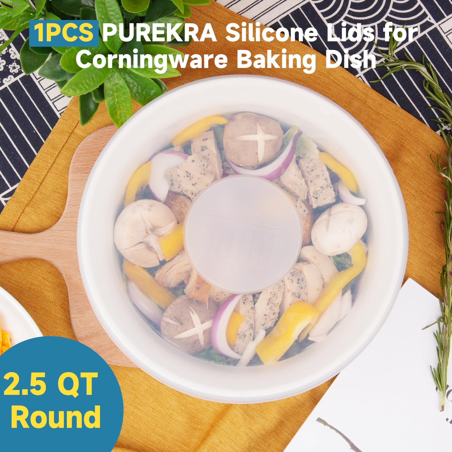 Purekra Silicone Lids for CorningWare 2.5 Quart Round Dish, 1 Pack Reusable Covers for CorningWare FS-1 2.5 Quart French White Baking Dish (Dish not Included) Dishwasher & Microwave & Freezer Safe