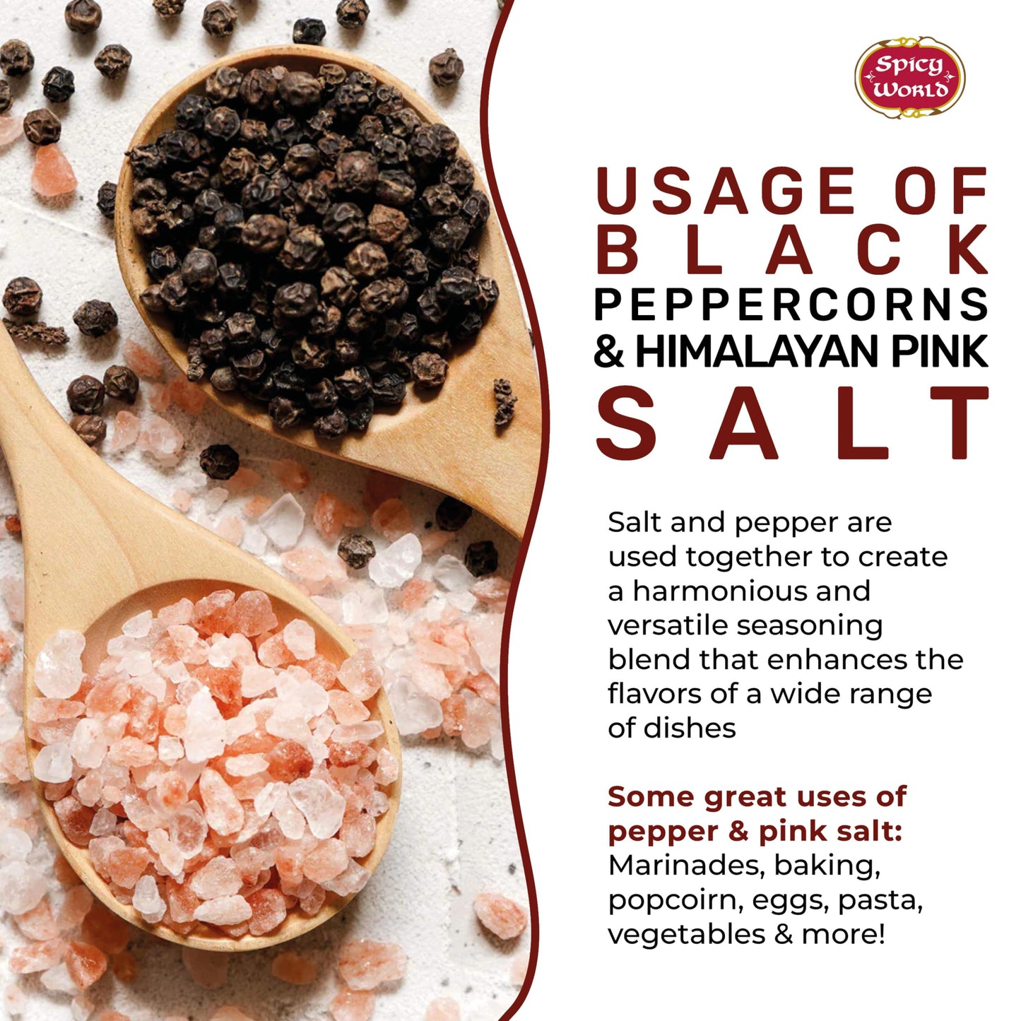 Spicy World Whole Black Peppercorns 16 Oz + Himalayan Pink Salt Fine 1.75 LB (28 Oz)