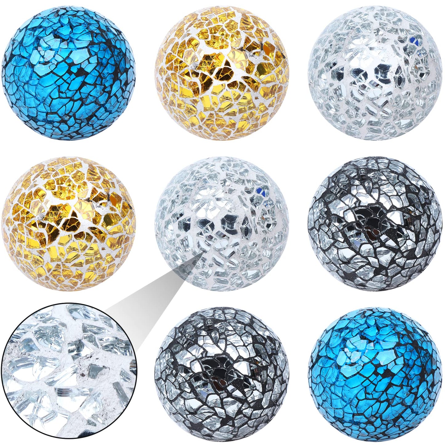 RUIYELE 8 Pieces Mosaic Glass Orbs Balls Mosaic Sphere Glass Globe Decorative Orbs Centerpiece Balls Decorative Glass Balls for Bowls Vases Dining Table Centerpiece Decor