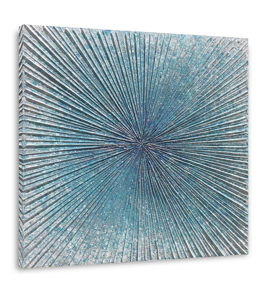 Yihui Arts Contemporary Abstract Living Room Wall Art Hand Painted Modern Teal Color Canvas Painting Pictures for Bedroom Bathroom Decor