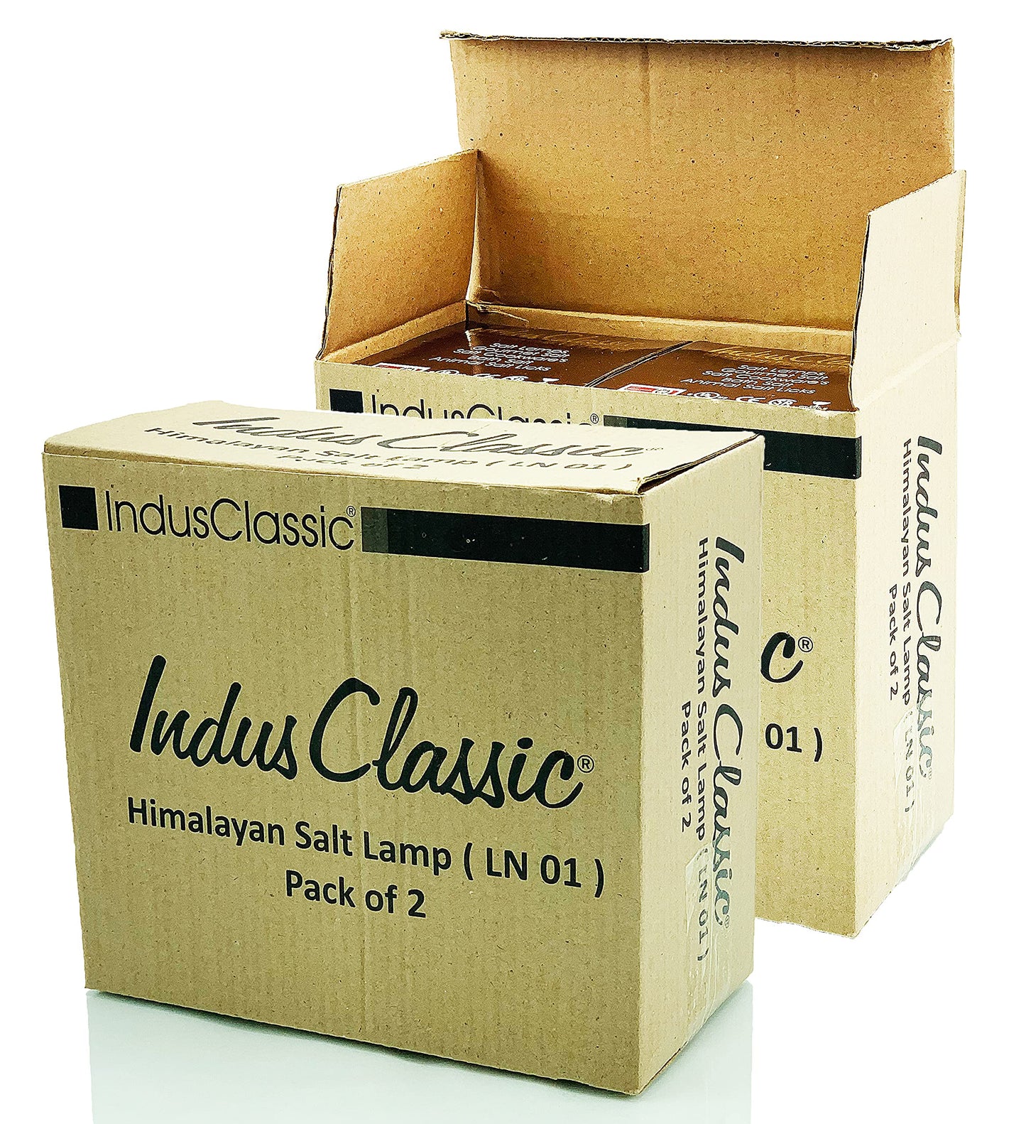 IndusClassic LN-01 Pack of 2 Natural Himalayan Pink Crystal Rock Salt Lamp 6~8 Inch Tall with Dimmer Control Switch, Quality Gift Packaging