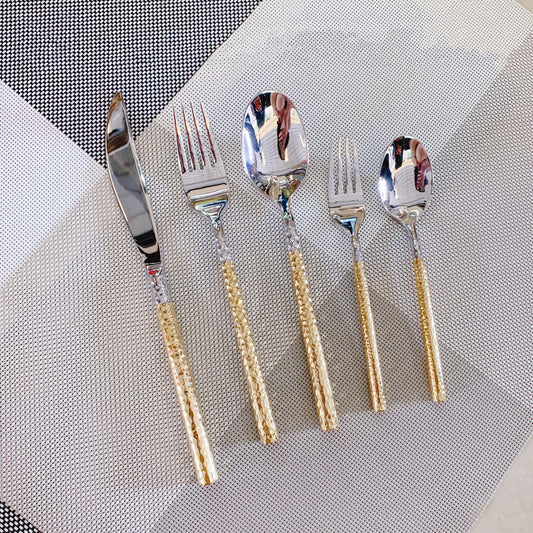 20 PCS Hammered Handle Gold Silverware Set for 4 Gold Utensils Set 18/8 Stainless Steel Flatware Curlery Set Mirror Effect Dishwasher Safe Wedding Banquet Formal Occasions ZILNEHZ