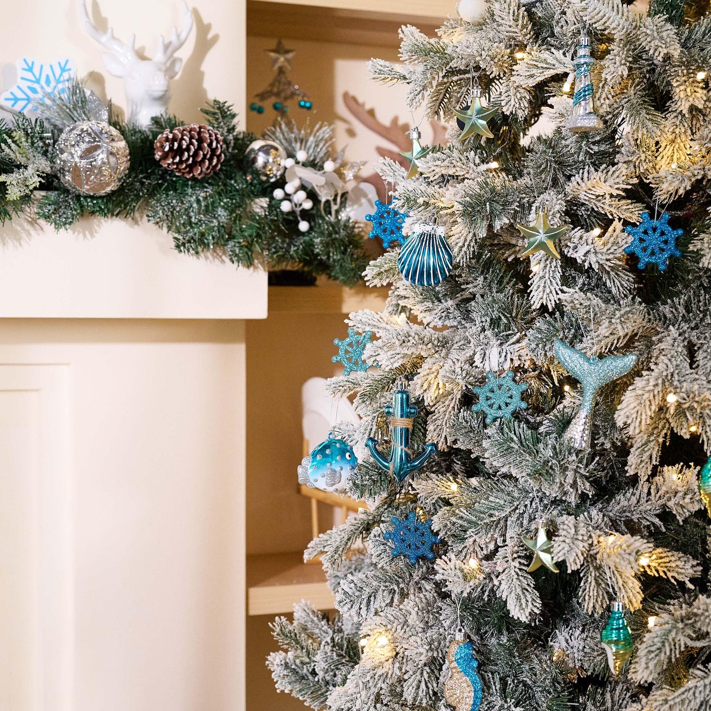 Valery Madelyn Summer Ornaments Tree Decorations Set, 20ct Light Blue and Silver Shatterproof Summer Balls Bulk, Summer Beach Coastal Ocean Nautical Marine Hanging Seafair Xmas Holiday Decor