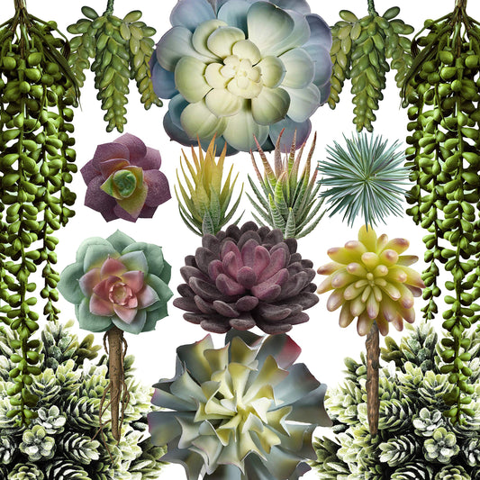 caqpo Artificial Succulents - 15 Pack - Premium Unpotted Succulent Plants Artificial - Realistic Textured Succulents - Fake Succulent Plants for DIY - Feaux Faux Cactus Plant Bulk