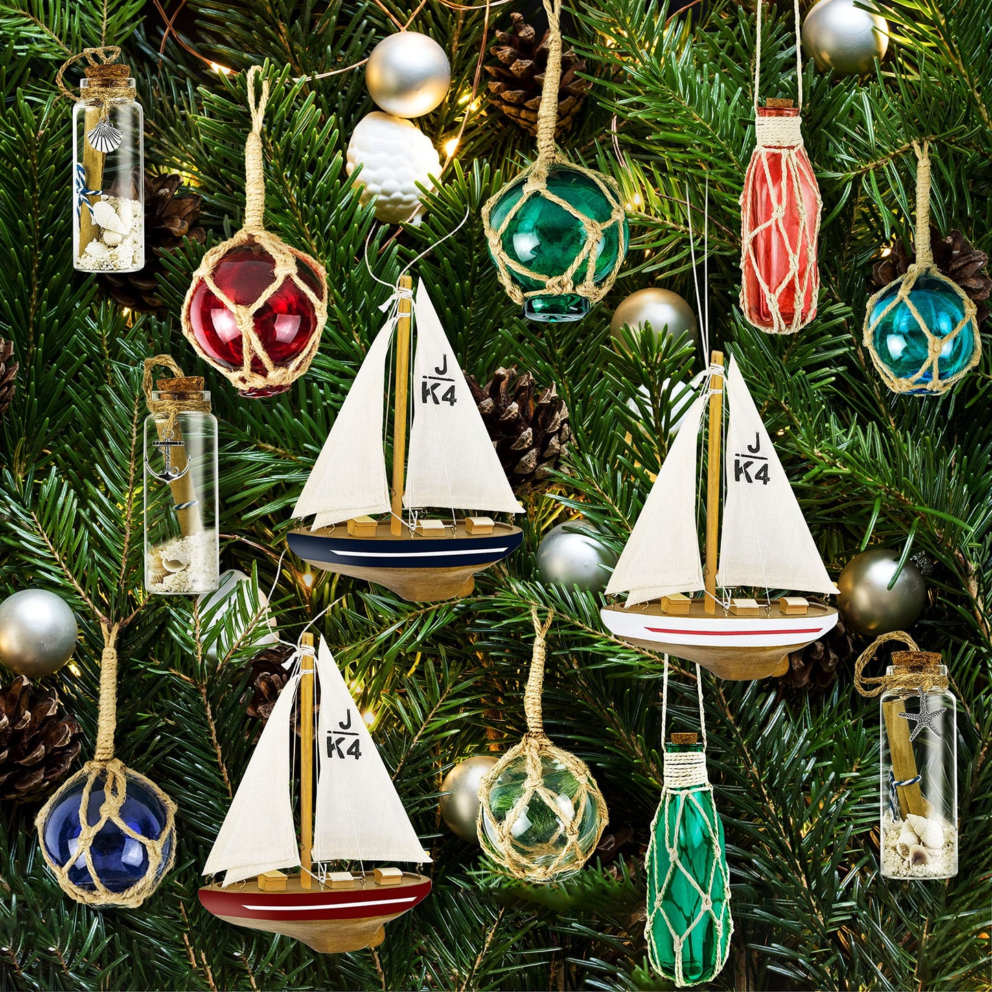 SAILINGSTORY Glass Fishing Float Ball Nautical Beach Ornaments 2" Set of 6