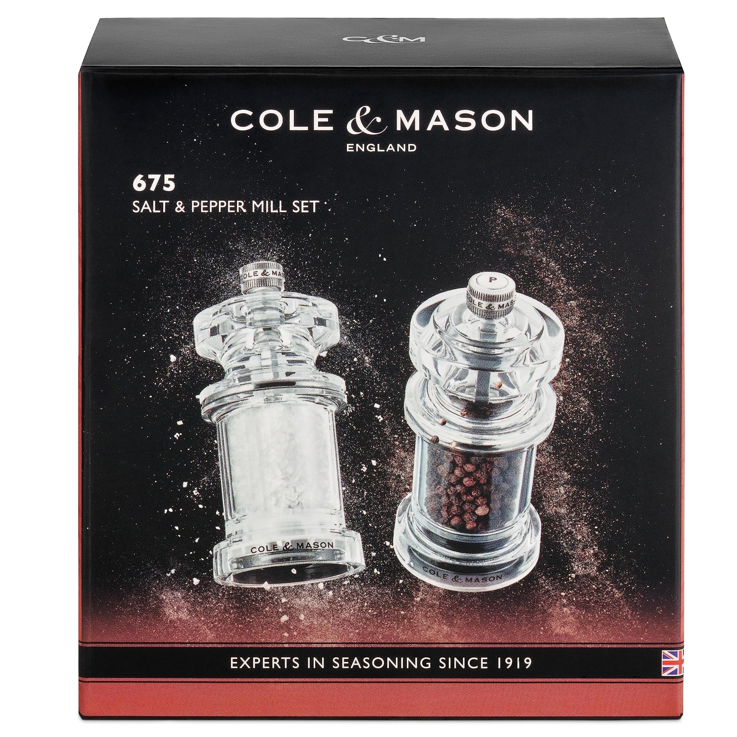 Cole & Mason 675 Refillable Spice Mill - Kitchen & Home Accessory - Salt & Pepper Grinder Set - Salt & Peppercorn Included - Acrylic - Salt & Pepper Set 4.5"